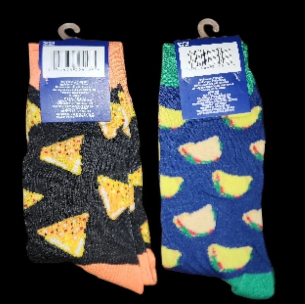 Men's Pizza and Taco Socks - Black and Blue